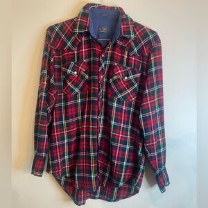Men's 90’s Retro VIP Western Plaid Flannel Pearl Snaps - Medium